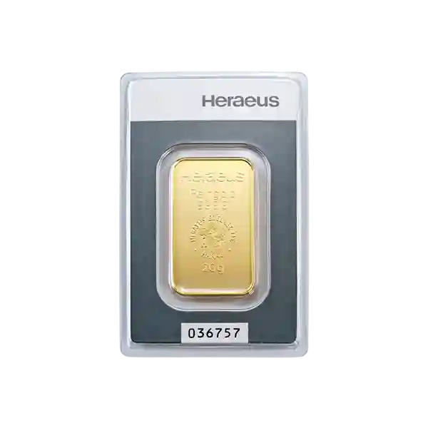 20 Gram Heraeus Minted Gold Bar - Bullion Giant